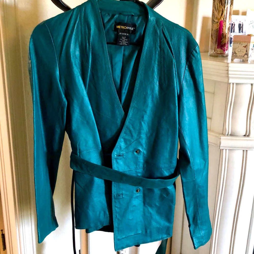 Metro style leather forest green blazer